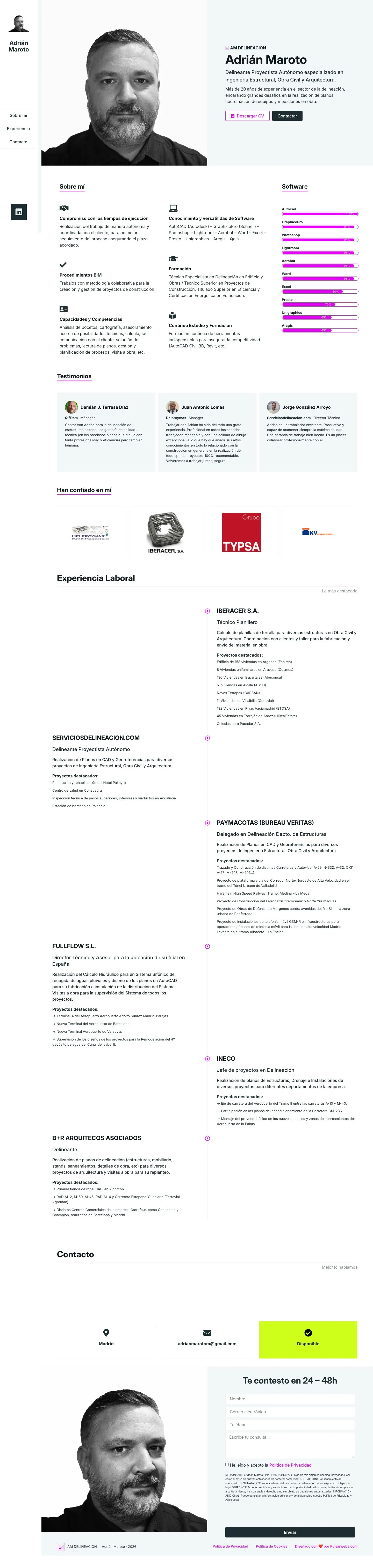 Web de Adrián Maroto completa, de arriba abajo: presentación, sobre mí, software, experiencia, testimonios y contacto