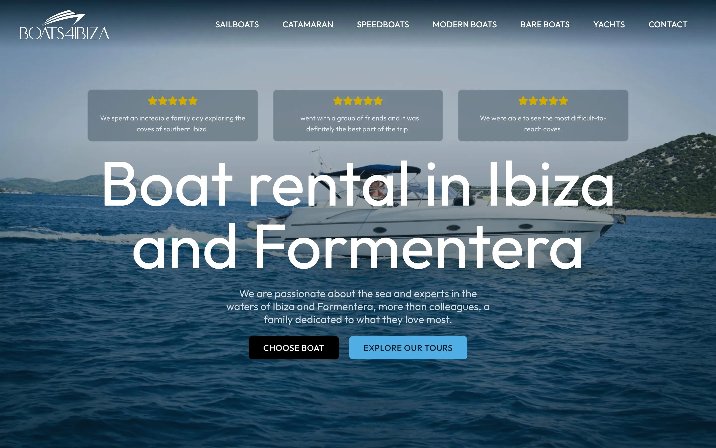 Página de inicio de boats4ibiza.com en escritorio y en móvil