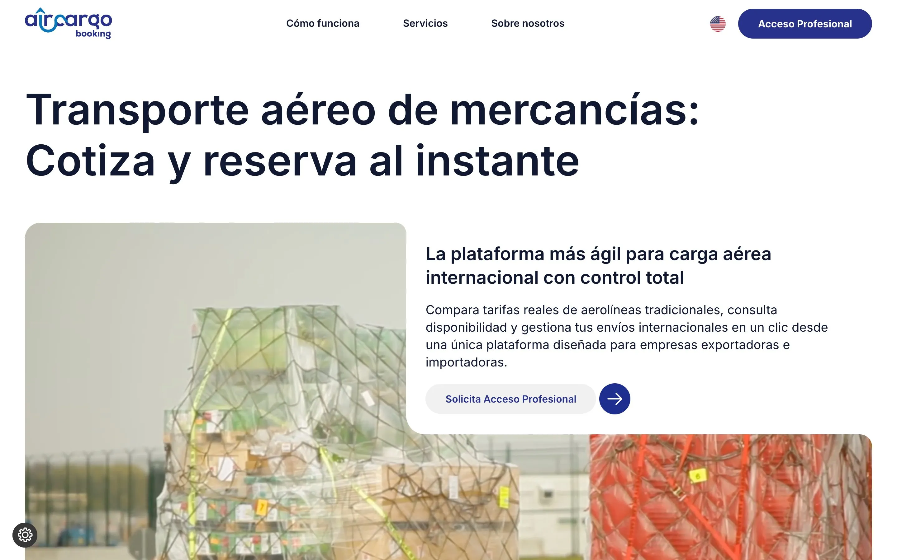 Página de inicio de aircargobooking.net en escritorio y en móvil
