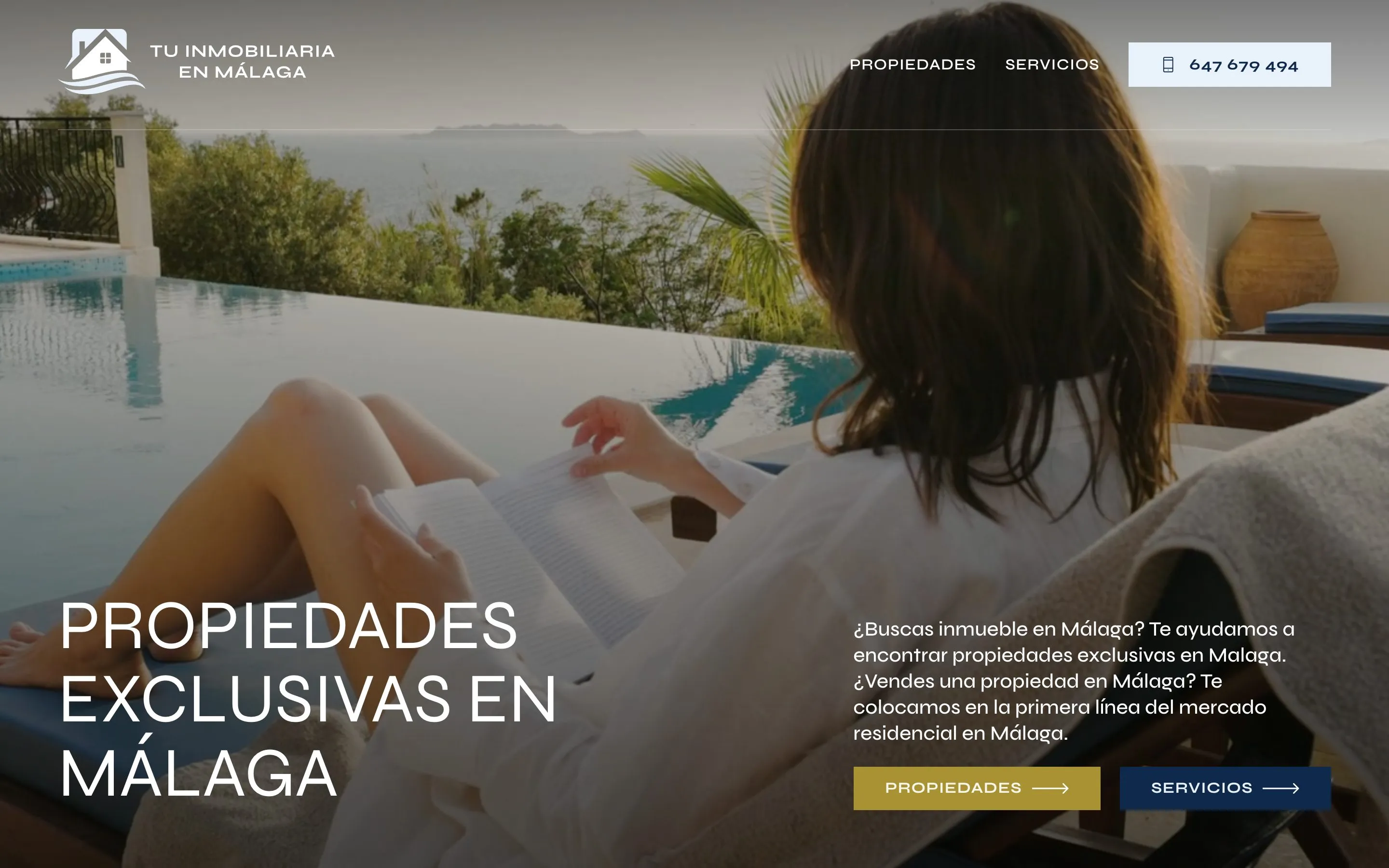Página de inicio de tuinmobiliariaenmalaga.com en escritorio y en móvil, con el vídeo de portada
