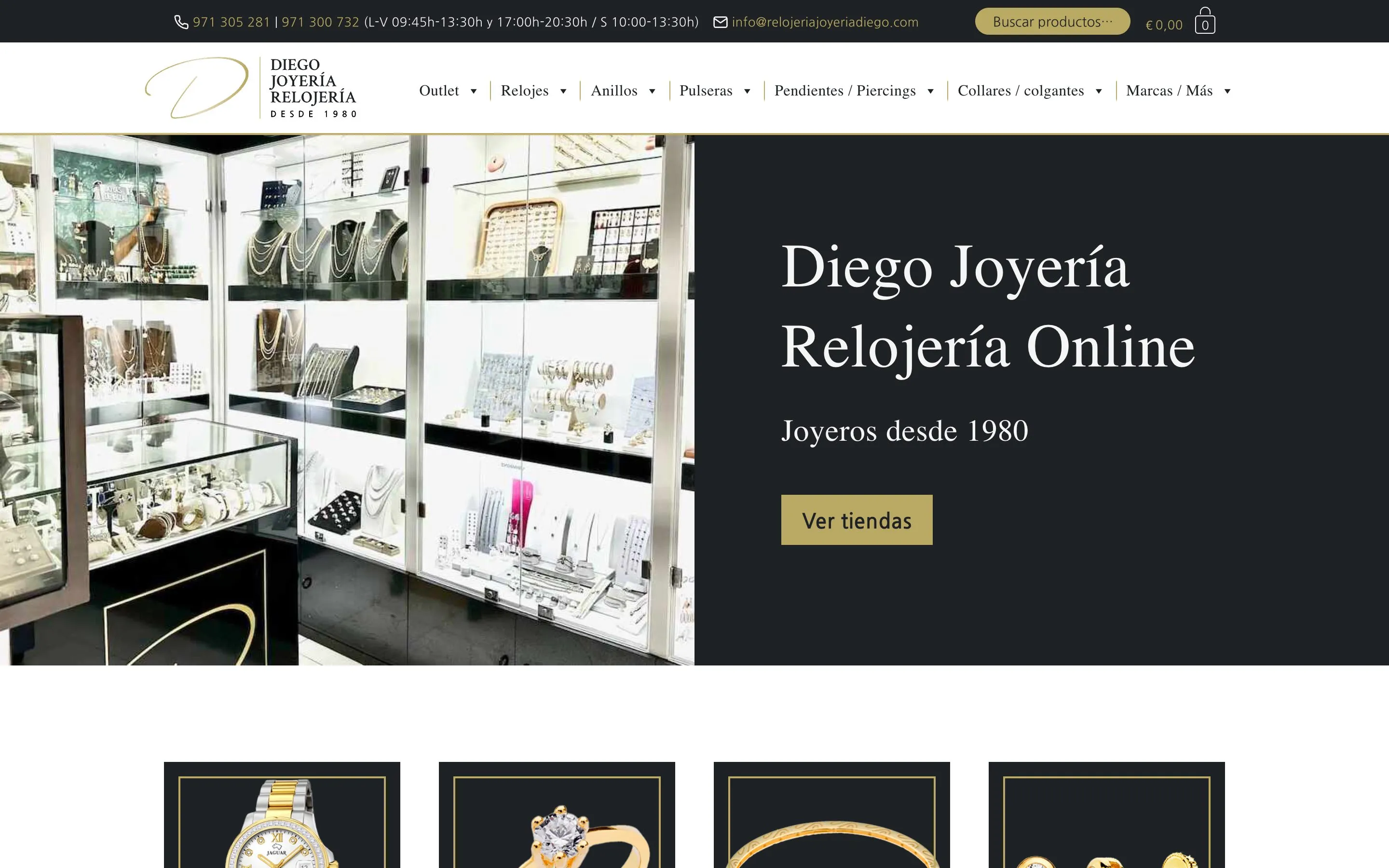 Página de inicio de relojeriajoyeriadiego.com en escritorio y en móvil