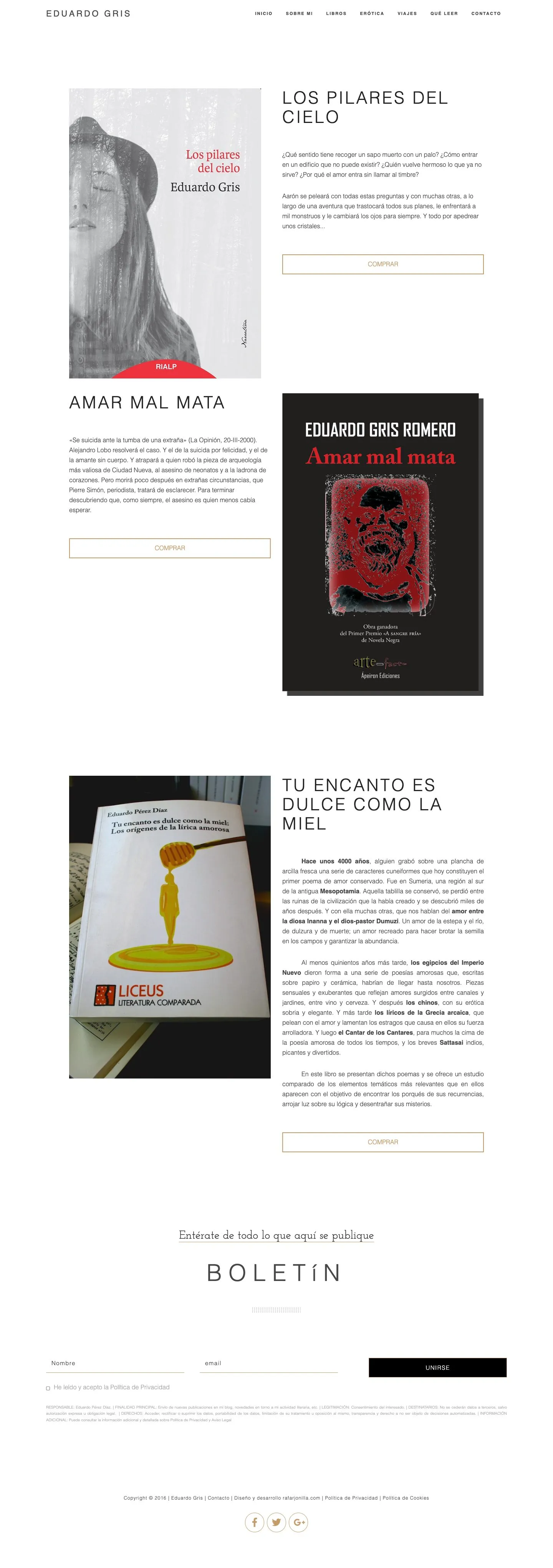 Página de libros de Eduardo Gris, con cada libro enlazado a Amazon