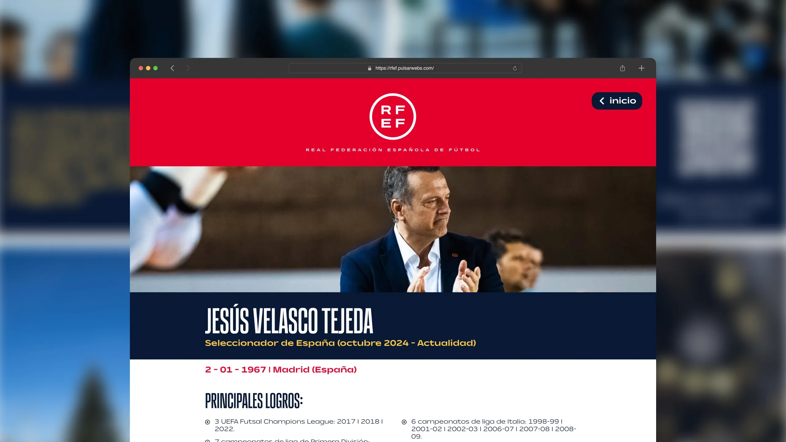 Pantallazo de la home de la aplicación para eventos de rfef