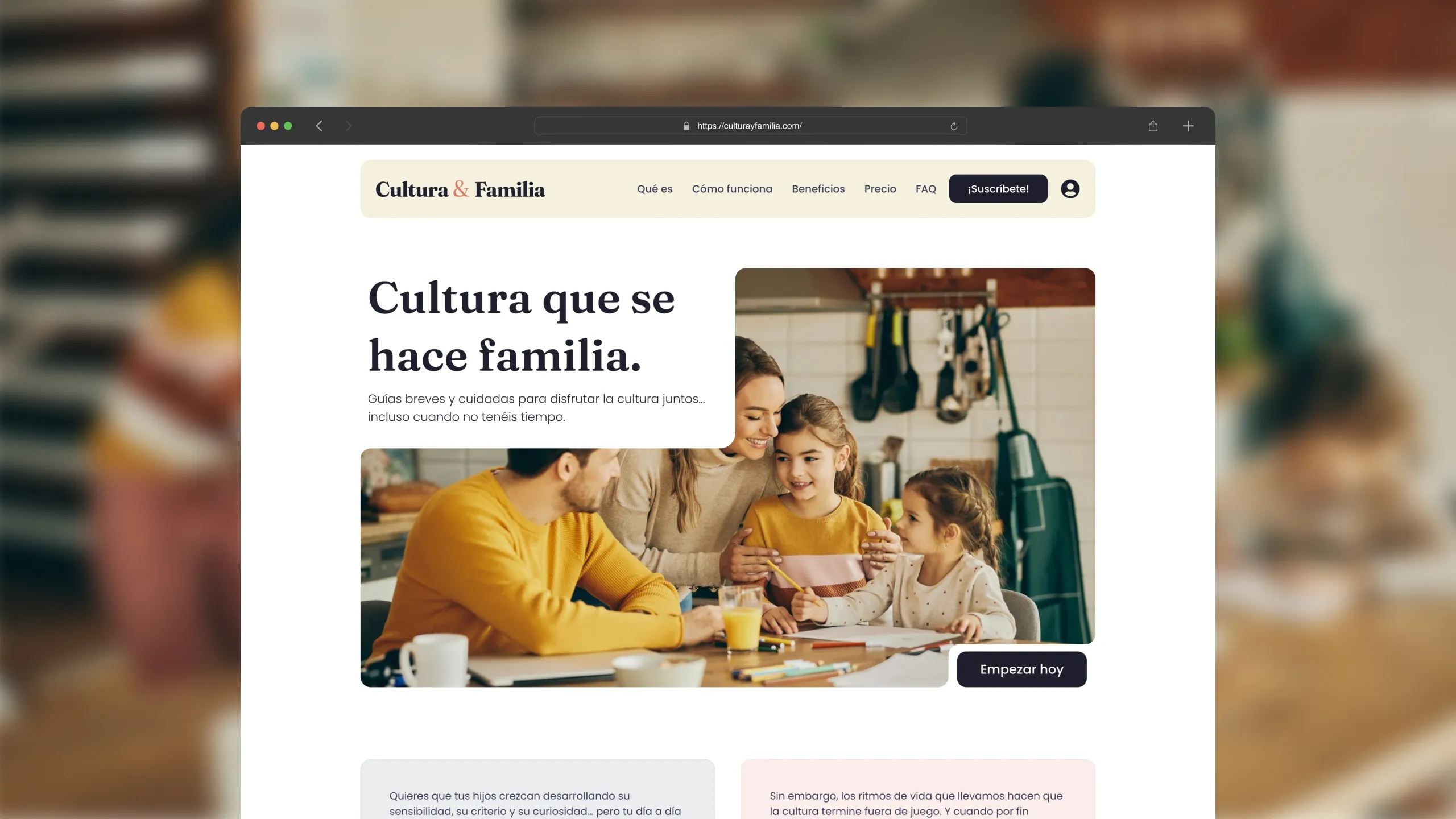Pantallazo de la home de la web de culturayfamilia.com