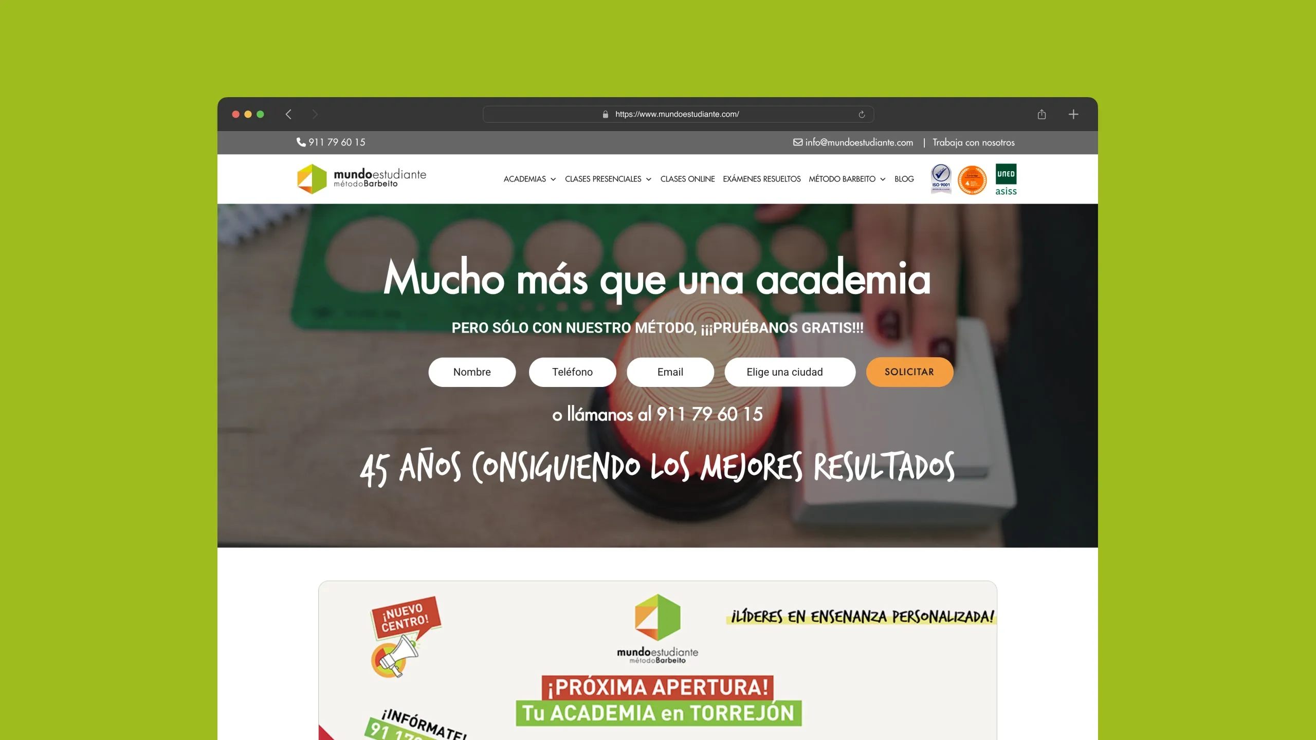 Pantallazo de la home de la web de mundoestudiante.com
