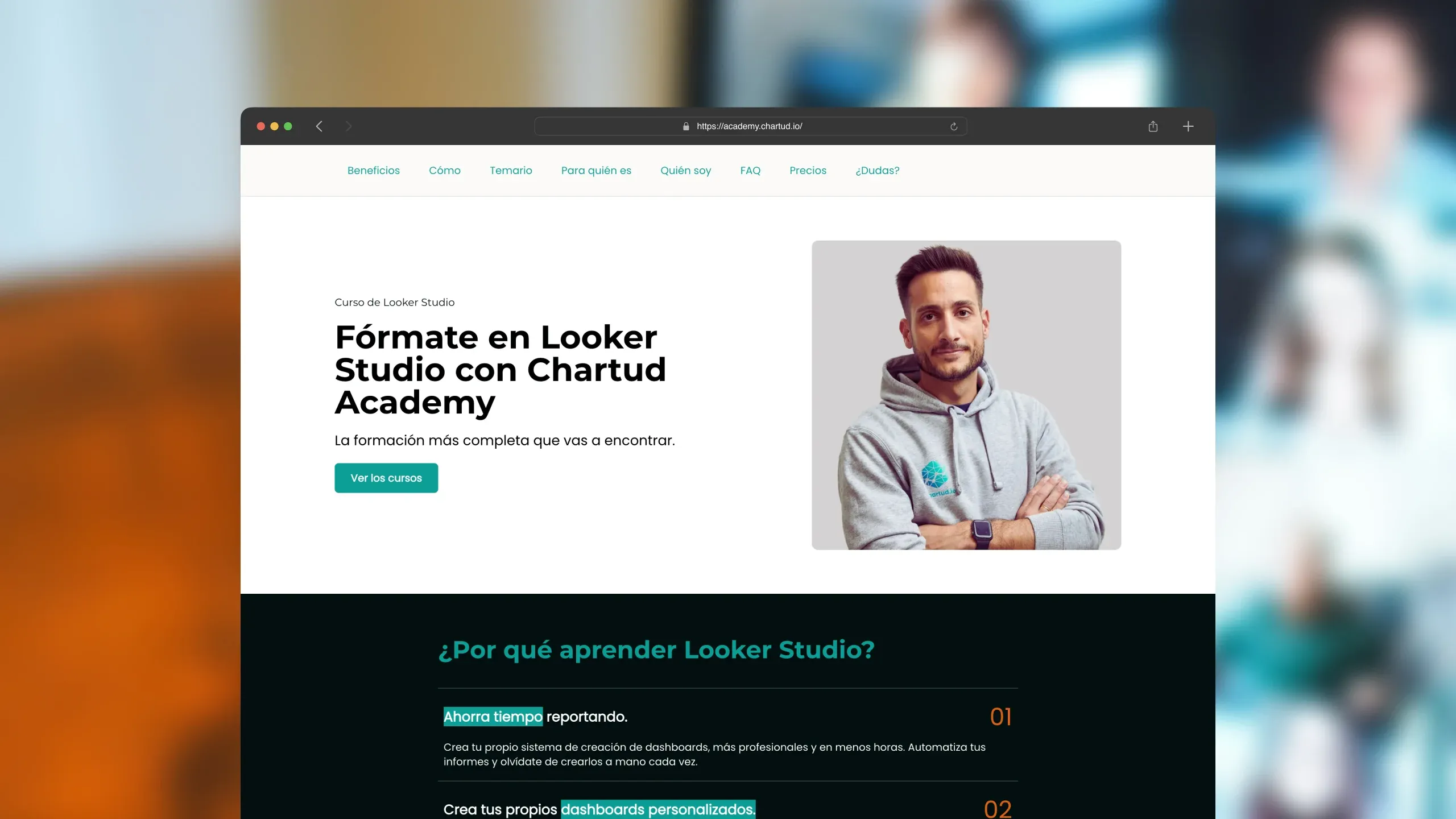 Pantallazo de la página de la academia de Chartud para aprender Looker Studio