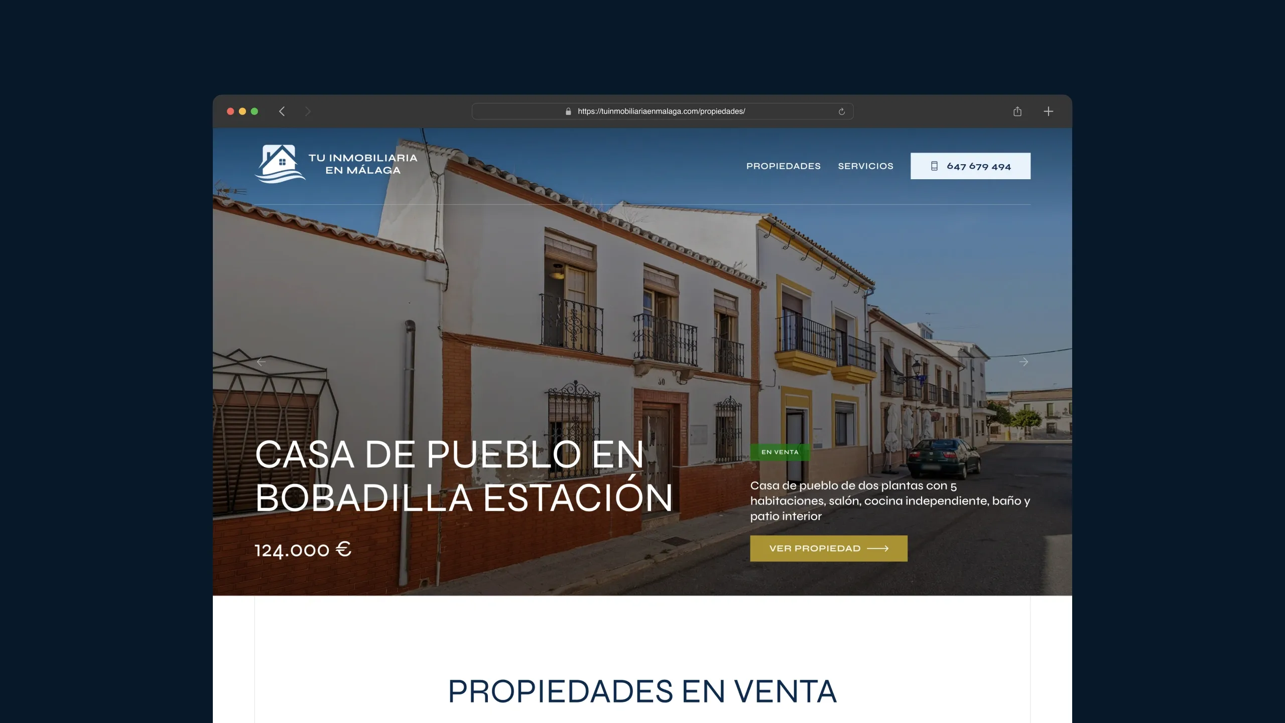 Pantallazo de la home de la web de tuinmobiliariaenmalaga.com