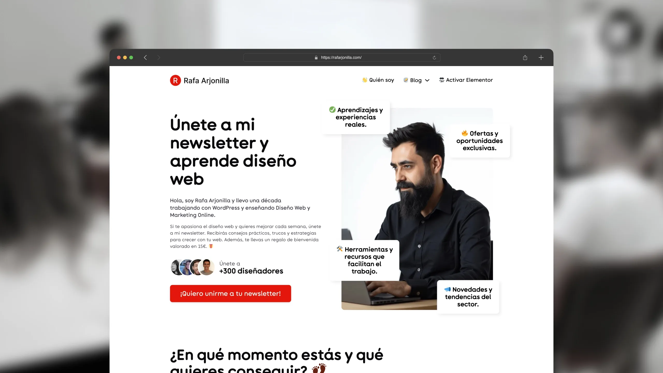 Pantallazo de la home de la web de rafarjonilla.com