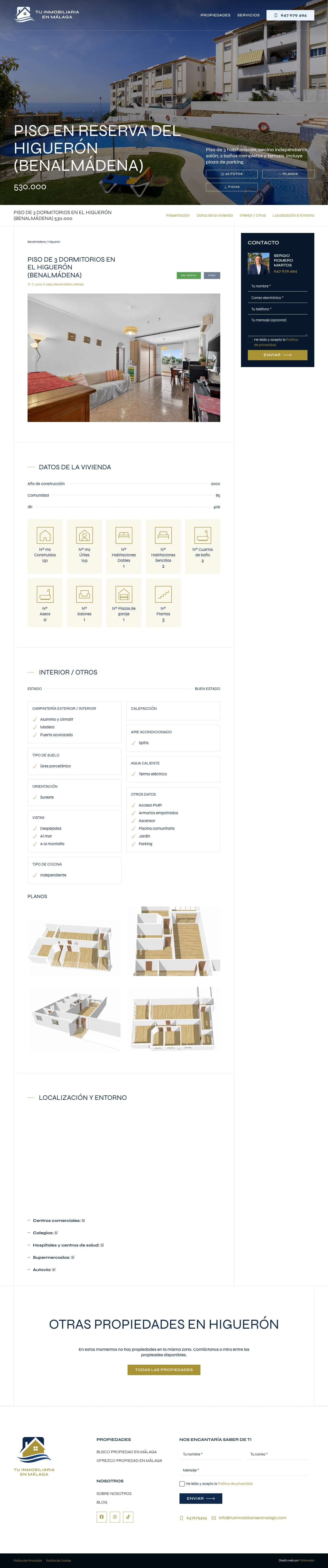 Ficha de un piso en Benalmádena en la web de Tu inmobiliaria en Málaga: fotos, datos de la vivienda y formulario de contacto