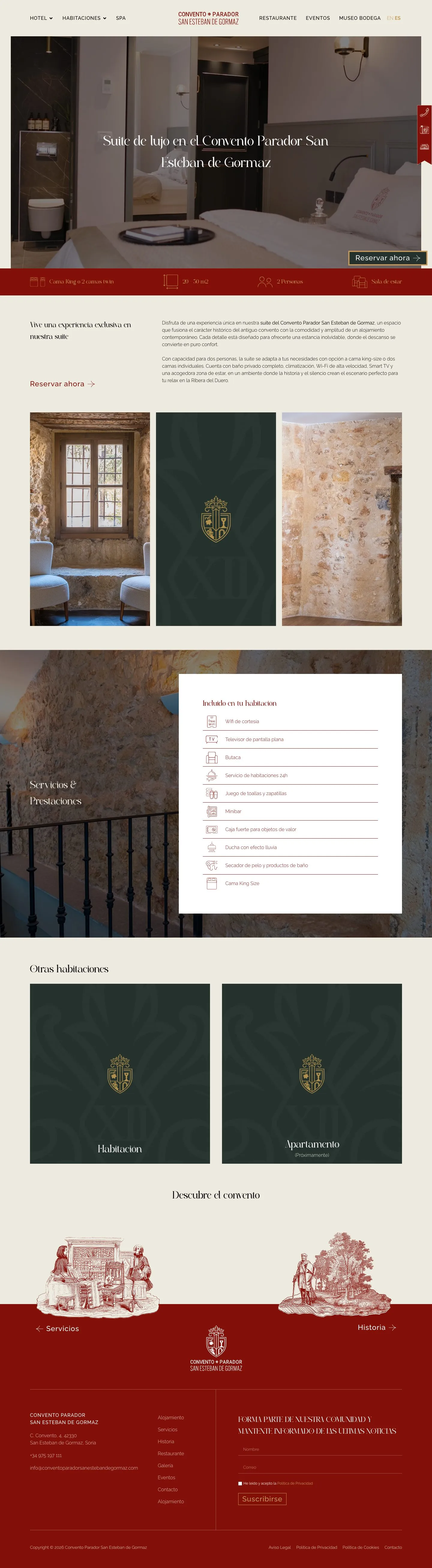 Página de la suite, con sus fotos, servicios y otras habitaciones