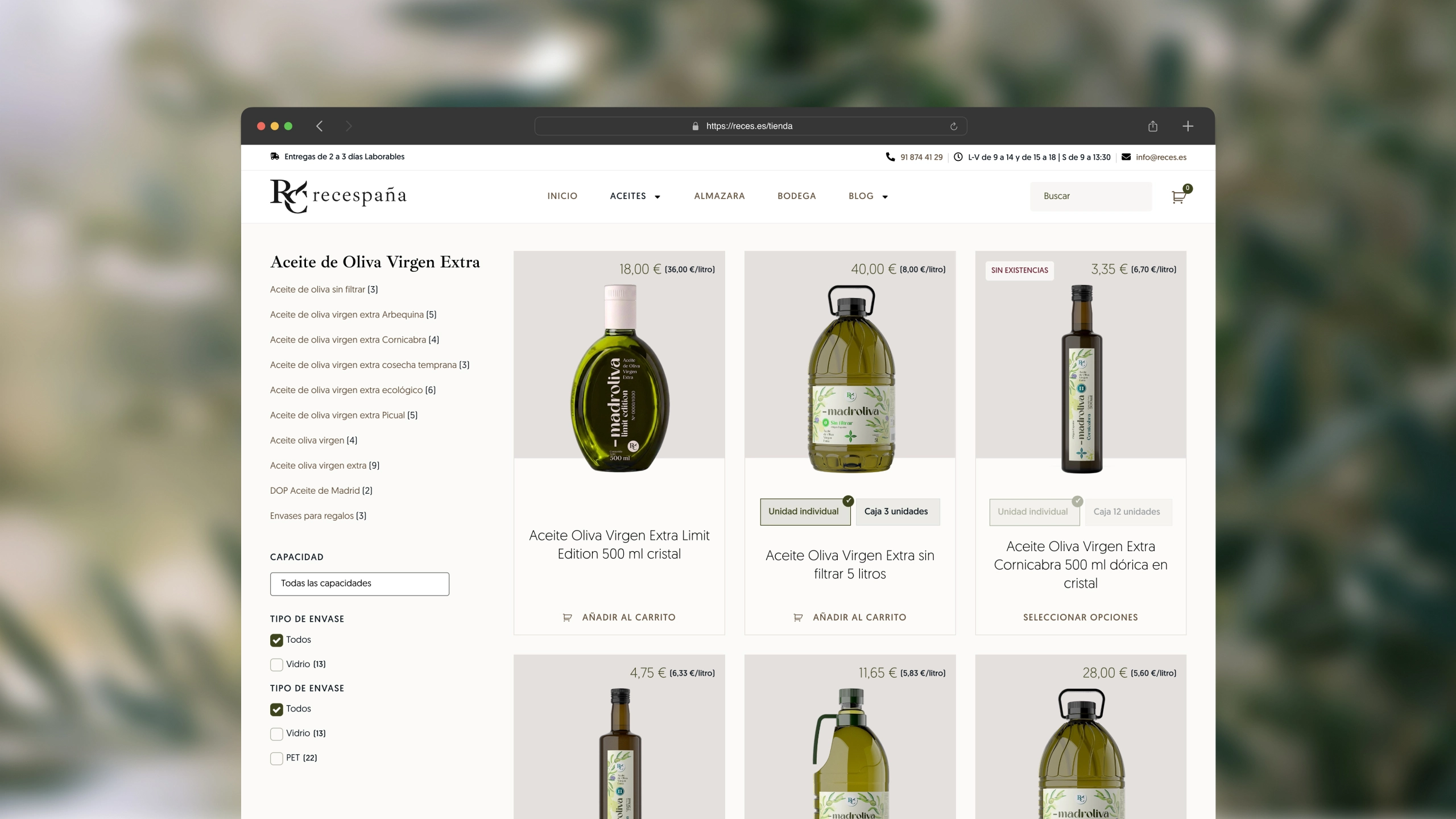 Pantallazo de la home de la web de reces.es